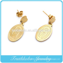 Wholesale vacuum plating 14k gold stainless steel graceful blessed Virgin Mary charm pendant drop earring